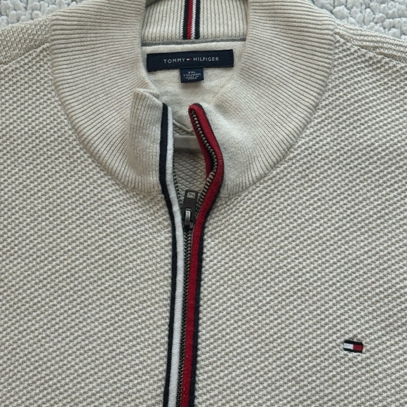 Tommy Hilfiger Beige Zip-Up Sweater with Red Trim - Picture 3 of 8